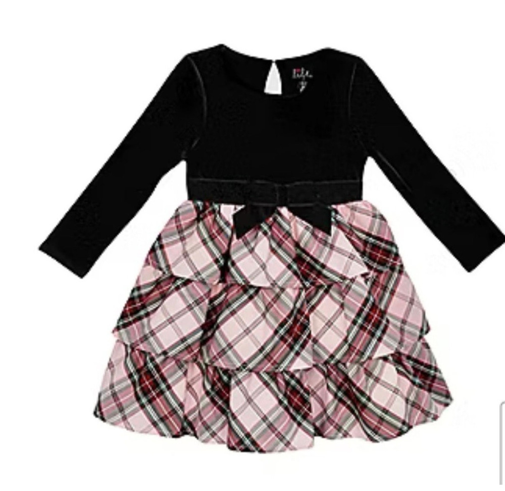 NEW! Lilt Girls Layered Pink Plaid Ruffle Holiday Christmas Dress Size 2T
